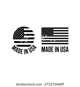 Made in USA Etiketten mit amerikanischen Flaggen in schwarz-weiß