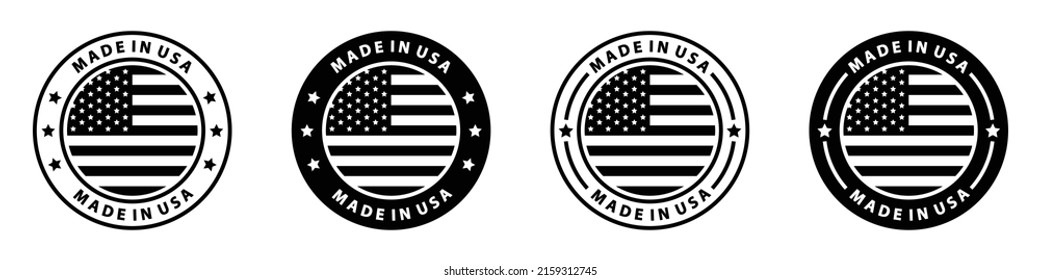 Made in the USA labels icon, made in the USA logo, USA flag , American product emblem, Vector illustration