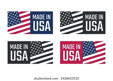 Hergestellt in den USA Etiketten Set, amerikanische Produktsymbole