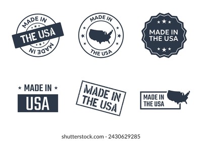 Hergestellt in den USA Etiketten Set, amerikanische Produktsymbole