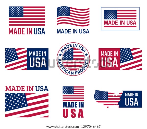 made in\
the usa labels set, american product\
emblem