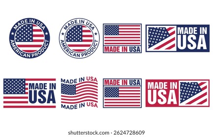 made in the usa labels set, made in the usa logo, usa flag , american product emblem, vector icon template