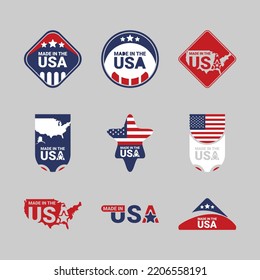 Made In USA Labels Vector Set . Logo icon for American products with trendy and unique design style. Suitable for many purpose.