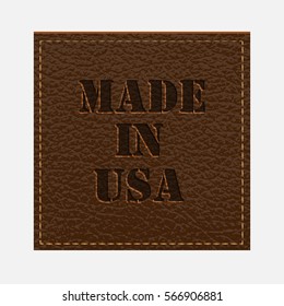 made in usa. leather label for clothes on white background in vintage style vector illustration.