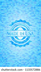 Made in USA light blue emblem with triangle mosaic background