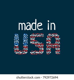 made in usa logo from colorful dots. flat simple style trend modern retro logotype graphic design isolated on blue background. concept of produced goods in united states of america price tag