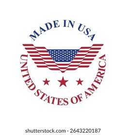 made in usa logo design with waving usa flag wings	