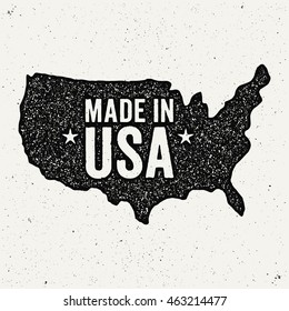Made in USA logo. Ink stamp style sign. 
