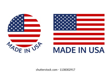 Made in USA logo or label set. US icon with American flag. Vector illustration.
