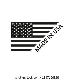 Made in USA logo or label with US flag. America manufactured icon. Vector illustration.