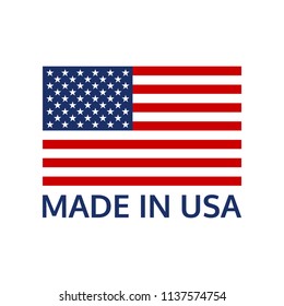 Made In USA Logo Or Label With US Flag. America Manufactured Icon. Vector Illustration.