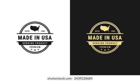 Made in USA logo or Made in USA Label Vector Isolated. Made in USA logo for product packaging design element. Simple Made in USA label for packaging design, print design and more.