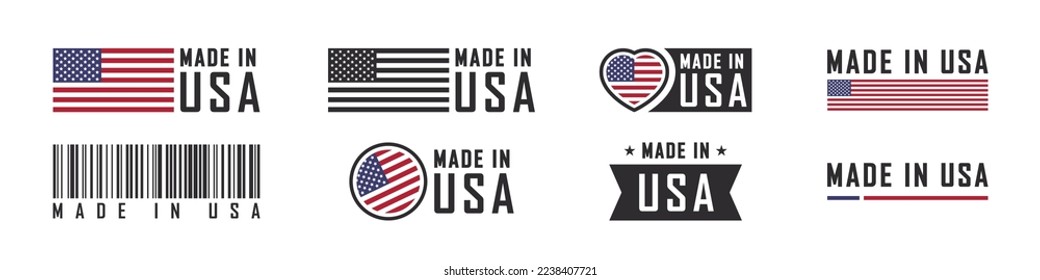 Made in the USA logo or labels. American product emblems. Vector illustration