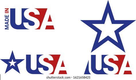 Made in the USA logo, labels and badges vector set on transparent background