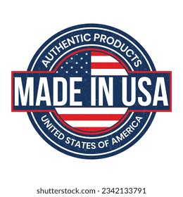 Made In USA Logo, Stamp, Made In The USA Label, Premium Quality Badge, Original Product By United States Of America, National Flag Vector, With Grunge Texture Vector Illustration