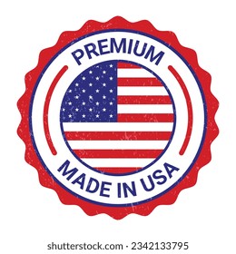 Made In USA Logo, Stamp, Made In The USA Label, Premium Quality Badge, Original Product By United States Of America, National Flag Vector, With Grunge Texture Vector Illustration