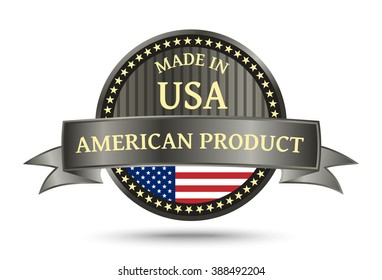 Made in USA metal badge and icon with the flag of the United States of America