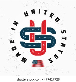 Made in USA monogram vector. Vintage America logo design. Retro United States seal. US label illustration. Hipster t-shirt graphic.