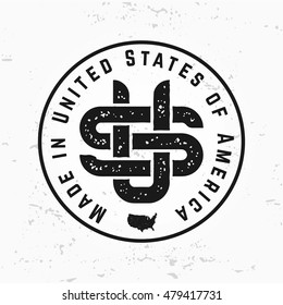 Made in USA monogram vector. Vintage America logo design. Retro United States seal. US label illustration. Hipster t-shirt graphic.