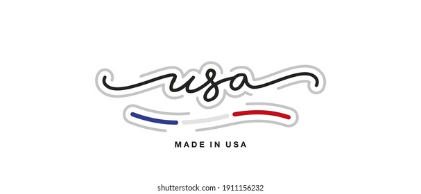 Made in USA new modern handwritten typography calligraphic logo sticker American flag ribbon banner