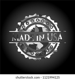 Made in USA on grey camouflaged texture