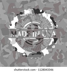 Made in USA on grey camouflaged texture
