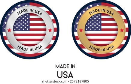 Made in USA. Premium labels, stickers, pointer, badge and symbol of USA flag icon. Collection vector illustration