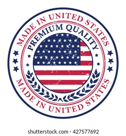 Made in USA, Premium Quality elegant grunge label / stamp. Contains the map and the flag of the United States of America. Print colors used