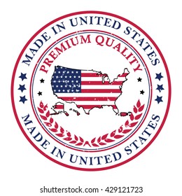 Made in USA, Premium Quality elegant grunge label / stamp. Contains the map and the flag of the United States of America. Print colors used