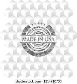 Made in USA realistic grey emblem with geometric cube white background