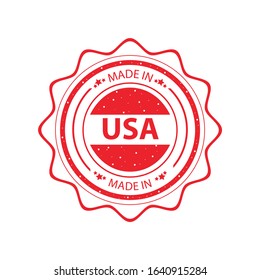 Made in USA red stamp on white background