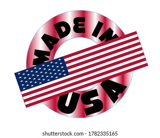 Made in USA red vector graphic. Round rubber stamp isolated on white background. With vintage texture.