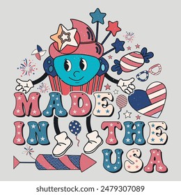 Made In The USA Retro Vintage 4th Of July T-Shirt Sublimation Graphic.