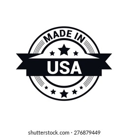 Made in USA . Round Black rubber stamp design isolated on white background. With vintage texture.