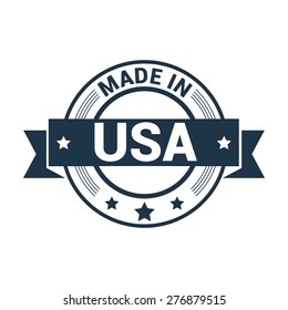 Made in USA . Round blue rubber stamp design isolated on white background. With vintage texture.