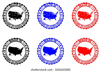 Made in USA - rubber stamp - vector, United States of America map pattern - black, blue and red