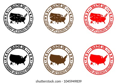 Made in USA - rubber stamp - vector, United States of America map pattern - black, brown and red