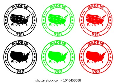 Made in USA - rubber stamp - vector, United States of America map pattern - black, green and red