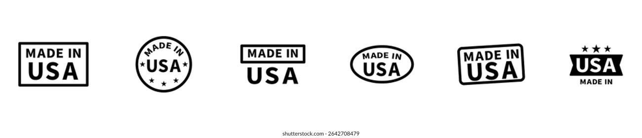 Made in usa seal badges. American labels. American quality product. Patriotic logo or stamp. Tags with flag of america. Vector Illustration.