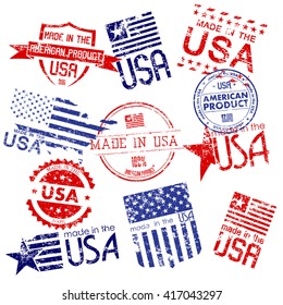 Made in USA. Set of grunge stamps