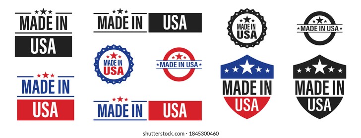 Made In The USA . Set Of Label Made In US . Vector Icon On White Background .American Product Emblem . 10 Eps