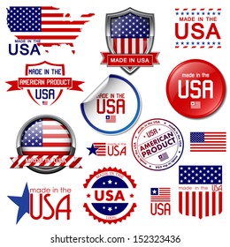 Made in the USA. Set of vector graphic icons and labels