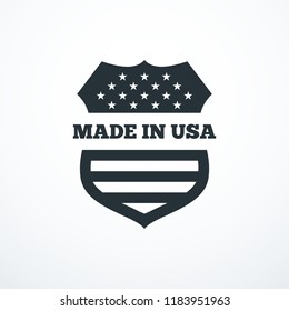Made in USA shield badge with USA flag elements. Vector illustration