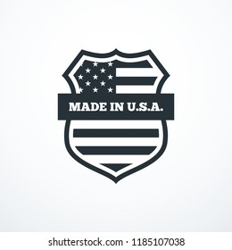 Made in USA shield badge with USA flag elements. Vector illustration