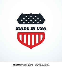 Made in USA shield badge with USA flag elements. Vector illustration