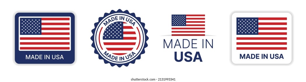 Made in USA sign label set. American product emblem vector illustration.