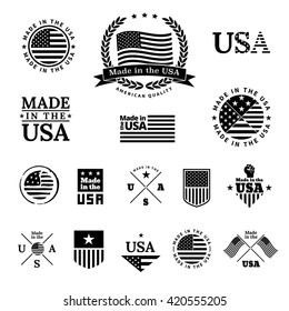 Made in the USA - signs and labels vector collection in black color.