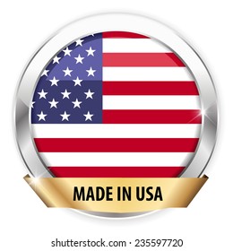 made in usa silver badge isolated button on white background - vector eps10