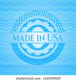 Made in USA sky blue warer style emblem.