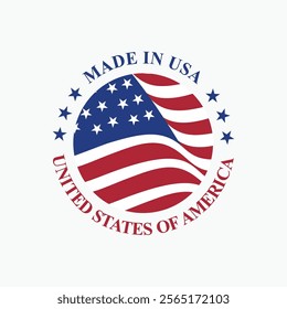 made in usa stamp circle logo vector design with united states flag element 